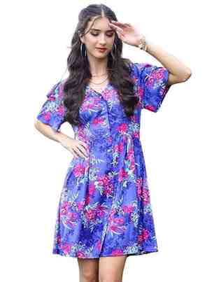 Sera Classics Women's Rayon Premium Modal Fit & Flared Button Down Dress
